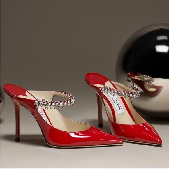 New Jimmy Choo Bing 100 Embellished High Heel Mules $1,095 37.5 - Picture 2 of 15